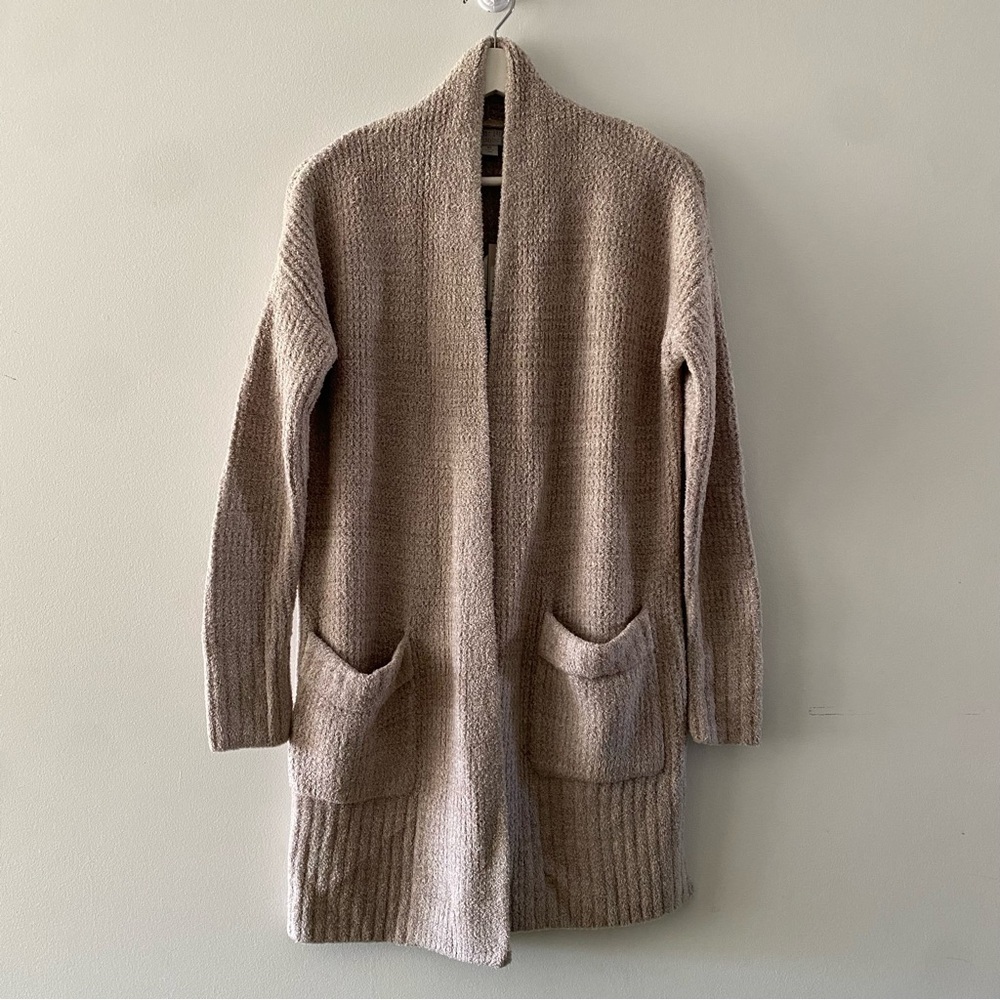 NEW Barefoot Dreams CozyChic Long Weekend Cardigan Sweater Khaki Tan Women’s XS